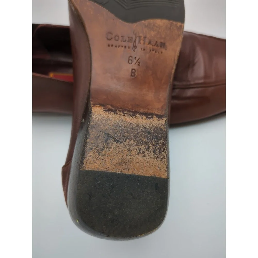 Cole Haan City Low Heel Loafers Italy Womens Size 6.5 B Brown Leather F9385‎